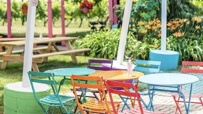 Small Talk Vineyards colourful patio furnishings