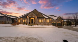 Luxury Home for Sale in St. Davids at sunset in winter with snow