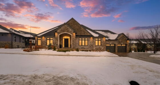 Luxury Home for Sale in St. Davids at sunset in winter with snow
