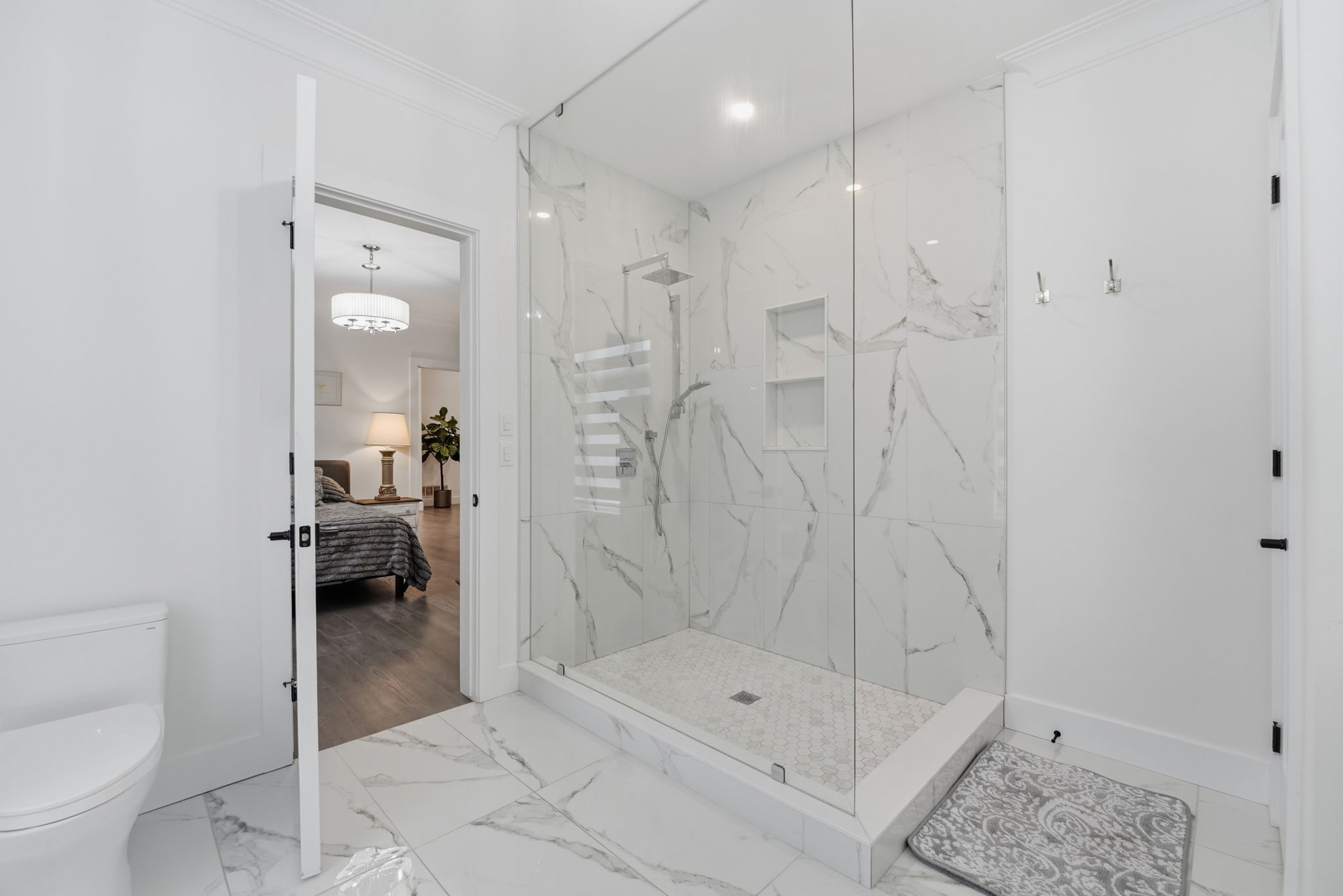 Bedroom and bathroom in the master suite