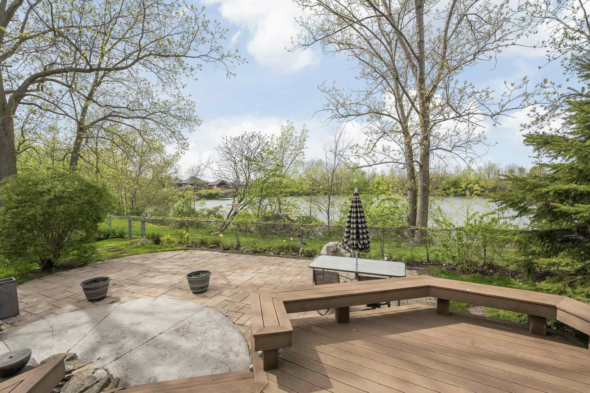 Quarry pond view in backyard of Port Colborne Bungalow